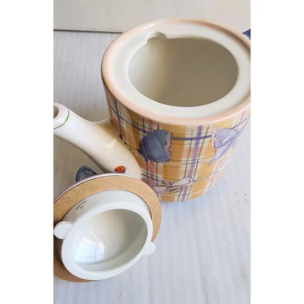 Teapot For One Butterfly Lady Bug Dragonfly Hand Painted Farmhouse Cottagecore